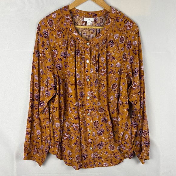 NWOT J Jill Womens Long Sleeve Peasant Blouse Top Sz M Mustard Yellow Boho Gypsy - Picture 1 of 7